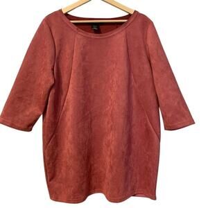 Ashley Stewart Plus Size 14 Faux Suede Dusty Pink Long Shirt 3/4 Sleeve